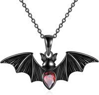 wholesale 925 Sterling Silver Gothic Bat with Garnet Stone Pendant Necklace-bat