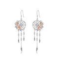 wholesale 925 Sterling Silver Dreamcatcher Rose Gold Flower Feather Drop Earrings-0-20