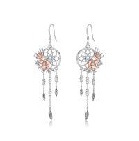 wholesale 925 Sterling Silver Dreamcatcher Earrings Wholesale With Rose Gold And Pink Gemstones-December
