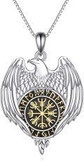 wholesale 925 Sterling Silver Oxidized Vegvisir Norse Compass Viking Eagle Pendant Necklace  for Women-0-0