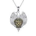 wholesale 925 Sterling Silver Viking Eagle Vegvisir Compass Necklace-0-0