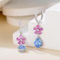 wholesale 925 Sterling Silver Pink Sapphire & Blue Topaz Flower Drop Earrings for Women Bridesmaid Gifts-0-1