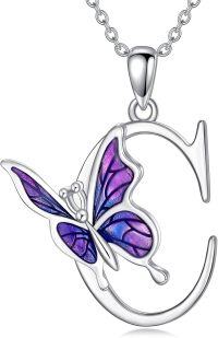 wholesale Sterling Silver Purple Butterfly A Z 26 Letters Pendant Necklace-Letter C-Letter C