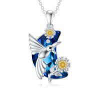 TOUPOP Sterling Silver Heart Crystal Hummingbird Urn Necklace For Ashes-undefined