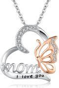 wholesale 925 Sterling Silver Rose Gold Plated Moonstone Heart Butterfly Pendant Necklaces for Moms - I Love You Message -0-0