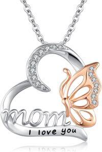 wholesale 925 Sterling Silver Rose Gold Plated Moonstone Heart Butterfly Pendant Necklaces for Moms - I Love You Message -Mothers Day Necklace-Butterfly