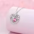 TOUPOP Sterling Silver Pink Tourmaline Irish Celtic Tree Of Life Necklace-0-4