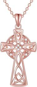 wholesale Gold 925 Sterling Silver Natural Cubic Zirconia Celtic Cross Irish Knot Pendant Necklace-0-6