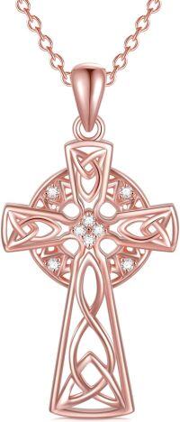 wholesale 18K Gold Plated Sterling Silver Natural Diamond Celtic Cross Irish Knot Pendant Necklace-Style-3-Rose