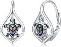 wholesale 925 Sterling Silver Turtle Leverback Hoop Earrings with Shell Design - Boho Style Jewelry for Women and Girls-01- Turtle(2-Abalone Shell )