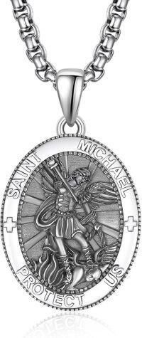 wholesale Sterling Silver Patron Saint Medal Amulet Necklace for Men 2 5mm 22 +2 Chain-A12-Saint Michael