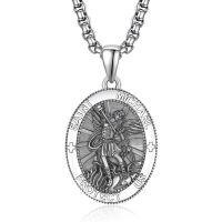 wholesale 925 Sterling Silver Patron Saint Medal Amulet Necklace for Men 2 5mm 22 +2 Chain-A12-Saint Michael