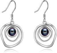 wholesale 925 Sterling Silver Pink Pearl Swirl Circle Drop Dangle Earrings-Black Pearl Earrings