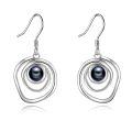 wholesale 925 Sterling Silver Round Shape Stone and Pearl Drop Dangle Earrings-0-1