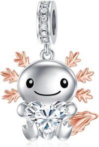 wholesale  925 Sterling Silver Axolotl Charm Bead with White Zircon for Bracelet - April Birthstone Jewelry Gift for Women-04-Apr-Axolotl