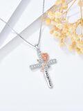 wholesale 925 Sterling Silver Rose Engraved Cross Pendant I Love You Forever Daughter Necklace for Women, 1.37 x 0.86, 18+2 Chain, Gift for Mom Grandma Wife Girlfriend-0-3