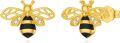 wholesale 925 Sterling Silver Plated Gold Bee Stud Earrings with Black and White Accents-0-0