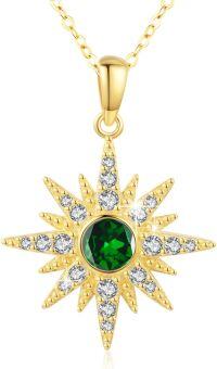 wholesale Sterling Silver Gold Plated Opal Moonstone Birthstone Starburst Necklace for Women-May Stone