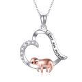 wholesale 925 Sterling Silver I Love You Forever Sloth Heart Pendant Necklace for Women Gifts-0-0