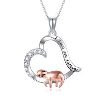 wholesale 925 Sterling Silver I Love You Forever Sloth Heart Pendant Necklace for Women Gifts-sloth