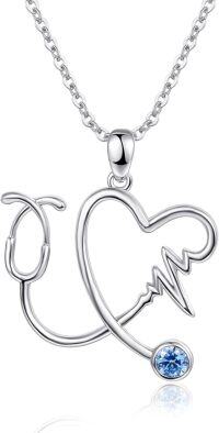 wholesale 925 Sterling Silver Heartbeat Stethoscope Nurse Necklace for Women New Future Registered Nurse Gifts-1-Silver