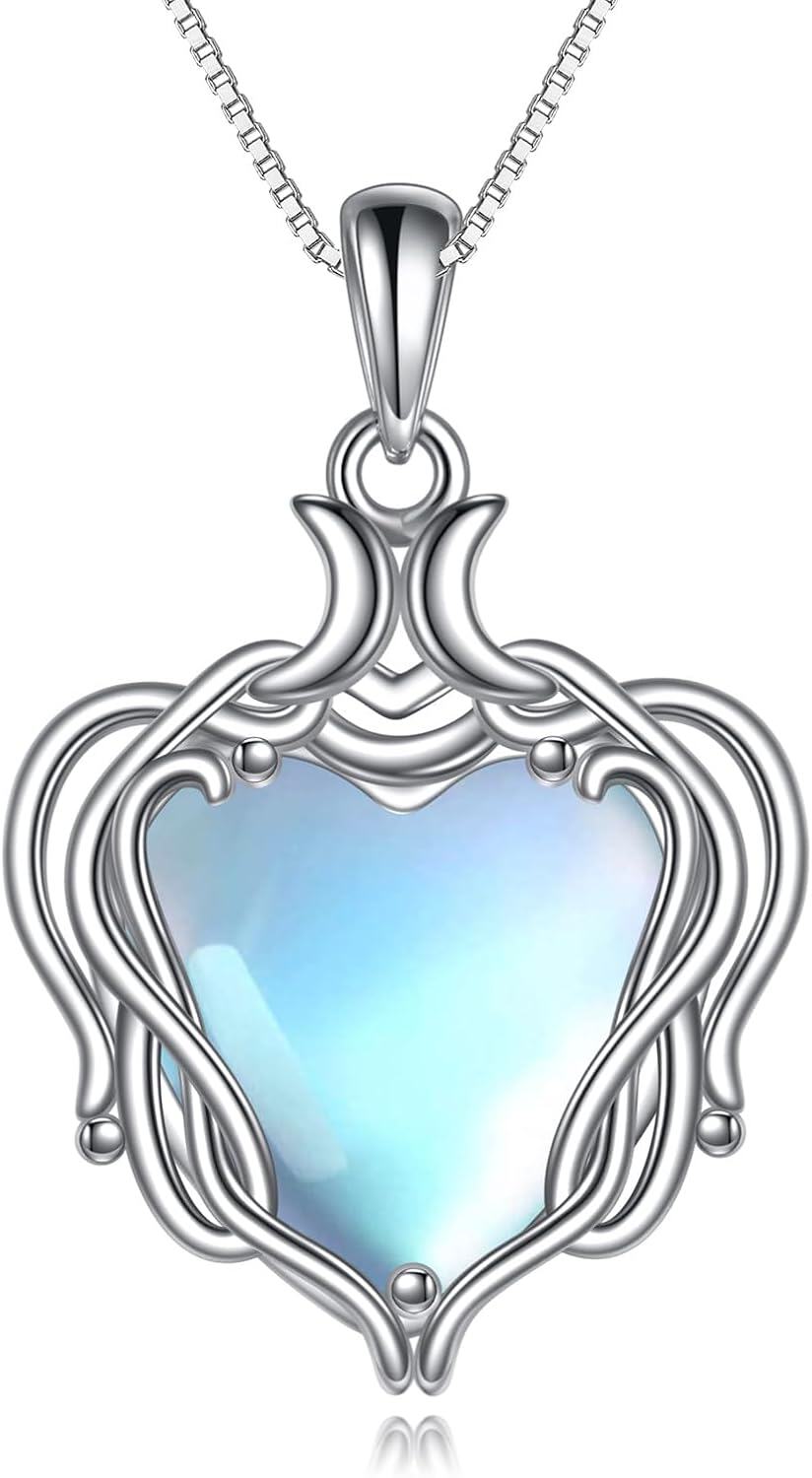 Sterling Silver Moonstone Filigree Teardrop Pendant Necklace for Women-M-Heart Moonstone Necklace