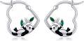 wholesale 925 Sterling Silver Panda Bear Green Crystal Animal Stud Earring Set for Women Girls  48x36mm-0-0