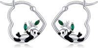 wholesale 925 Sterling Silver Panda Bear Green Crystal Animal Stud Earring Set for Women Girls  48x36mm-Panda
