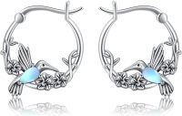 wholesale 925 Sterling Silver Moonstone Retro Owl Hummingbird Butterfly Dragonfly Hoop Earrings-Hummingbird