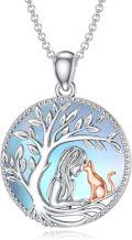 wholesale 925 Sterling Silver Moonstone Tree of Life Cat Pendant Necklace for Women Mom Wife Cat Lovers Gift-0-0