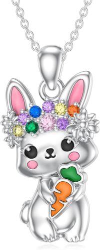 wholesale  Sterling Silver Birthstone Highland Cow Panda Fox Frog Koala Guinea Pig Elephant Necklace Gift -Bunny