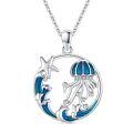 wholesale 925 Sterling Silver Jellyfish Starfish Pendant Necklace Ocean Wave Beach s for Women Girls-0-0