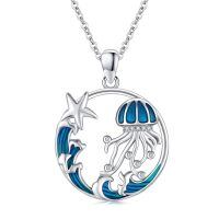 wholesale 925 Sterling Silver Jellyfish Starfish Pendant Necklace Ocean Wave Beach s for Women Girls-Jellyfish