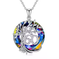 TOUPOP Sterling Silver Crystal Tree Of Life Necklace Gift For Women-style_name:60th-Volcanic Crystal