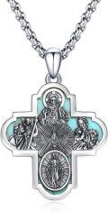 wholesale 925 Sterling Silver Cross with Turquoise and Religious Figures Pendant Necklace for Men Women-0-0