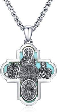 wholesale 925 Sterling Silver Cross with Turquoise and Religious Figures Pendant Necklace for Men Women-A-Four Way Cross-Turquoise-A-Four Way Cross-Turquoise