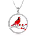 TOUPOP Sterling Silver Red Bird Cardinal Pendant Necklace Memorial Jewelry-0-0