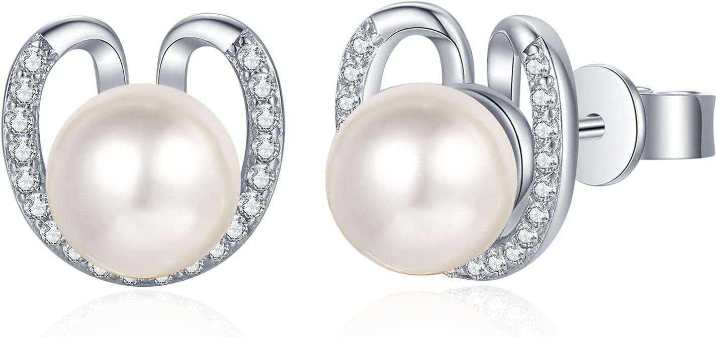 Sterling Silver Freshwater Pearl Stud Earrings for Women Mom Wife-0-1