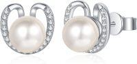 wholesale 925 Sterling Silver Round Freshwater Pearl and Cubic Zirconia Stud Earrings for Women/Mom/Wife-pearl stud earrings-04