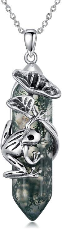 wholesale  Sterling Silver Quartz Frog Pendant Necklace Gift for Women Mom -Moss Agate