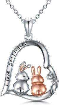 wholesale 925 Sterling Silver Bunny Love Forever Heart Pendant Necklace-Rabbit 2