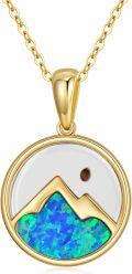 wholesale 14K Gold Blue Fire Opal Mountain Pendant Necklace for Women - 28 Chain-0-0