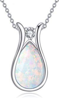 wholesale 925 Sterling Silver Opal Pear-Shaped Pendant Necklace with CZ Accent for Women-white opal-zircon