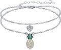 wholesale 925 Sterling Silver Pineapple Charm Heart Ankle Bracelet for Women Girls Minimalist Foot  4-8 Adjustable Chain Links Beach Summer Anklets Accessories Green Yellow Gold Tone-0-0