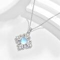 wholesale 925 Sterling Silver Blue Opal Flower CZ Pendant Necklace for Women-0-2