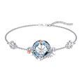 wholesale 925 Sterling Silver Blue Crystal Compass Rose Birthstone Bracelet with Black Cats and Hearts Gifts for Women & Moms-0-0