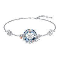 wholesale 925 Sterling Silver Blue Crystal Compass Rose Birthstone Bracelet with Black Cats and Hearts Gifts for Women & Moms-Flower Compass