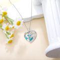 wholesale 925 Sterling Silver Blue Lily of the Valley Birth Flower Heart Pendant Necklace for Women-0-2