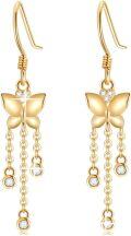 wholesale 14K Gold Moissanite Butterfly Tassel Heart Drop Earrings for Women-0-0