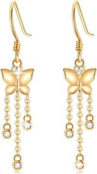 wholesale 14K Gold Moissanite Butterfly Tassel Heart Drop Earrings for Women-Yellow